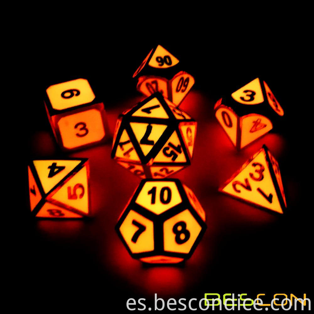 Rose Golden Metal Glowing Dice Rpg Set 1